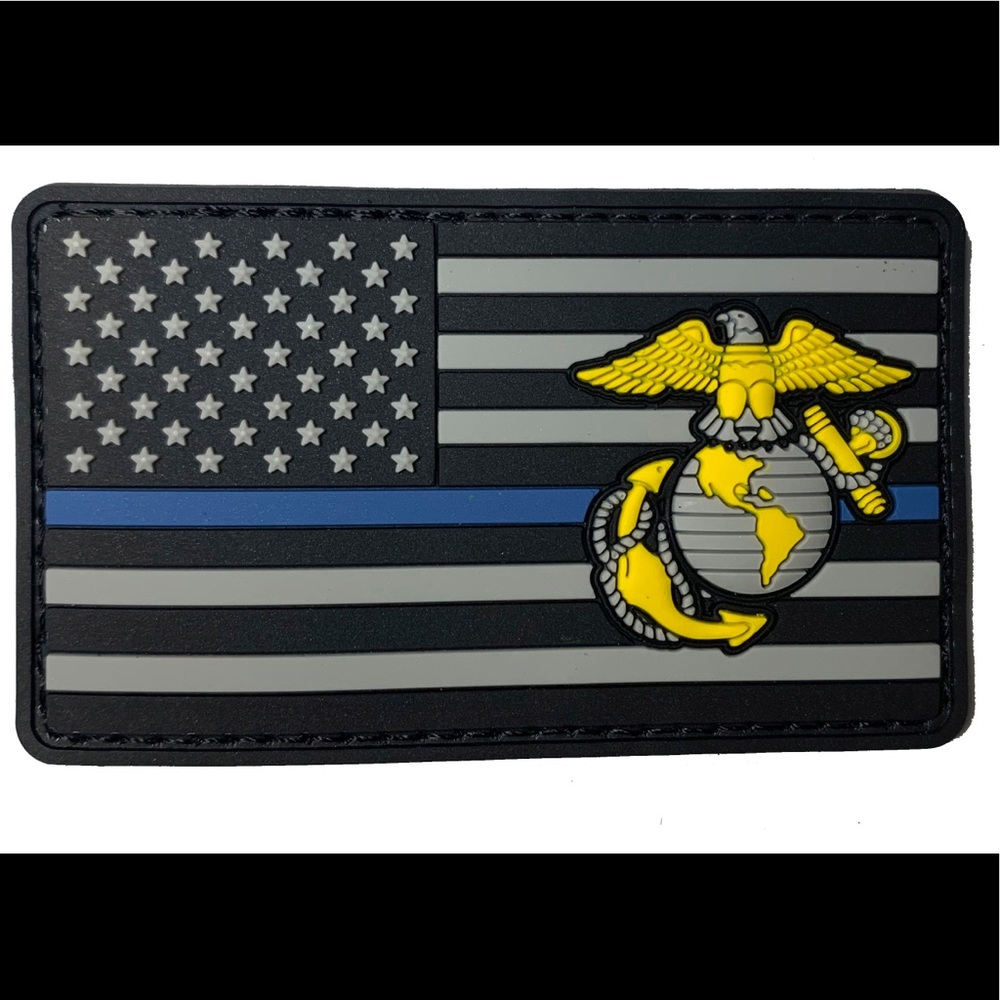 USMC Thin Blue Line American Flag PVC mora…